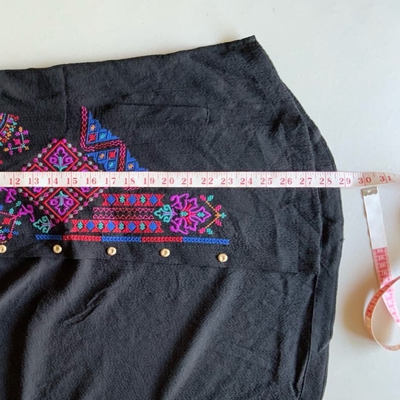 Calessa Black Multicolor Bohemian long sleeve embroidered button down shirt S - Picture 14 of 16